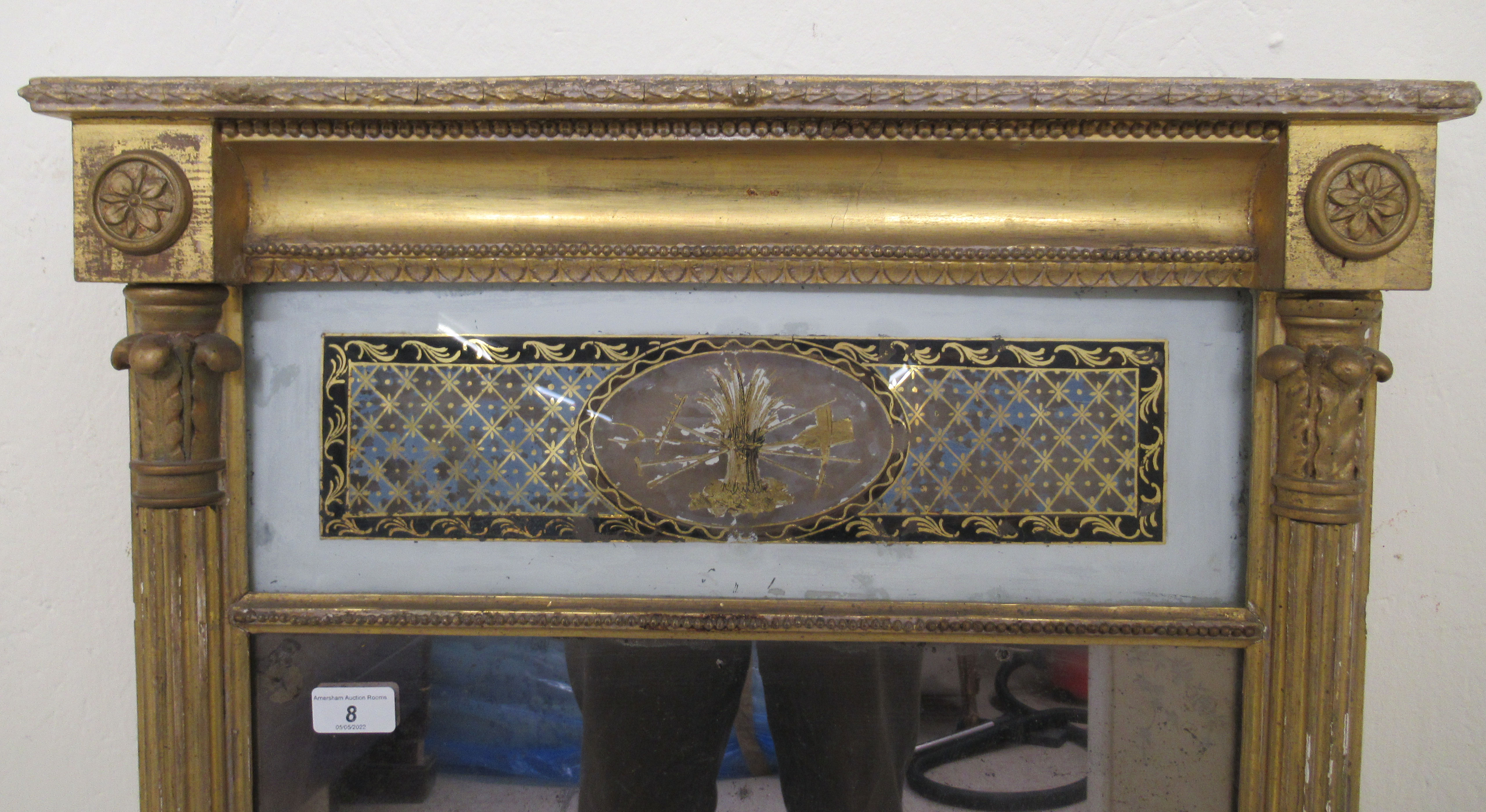 An early Victorian pier glass, set in a carved gilt gesso frame and incorporating a black painted - Image 2 of 5