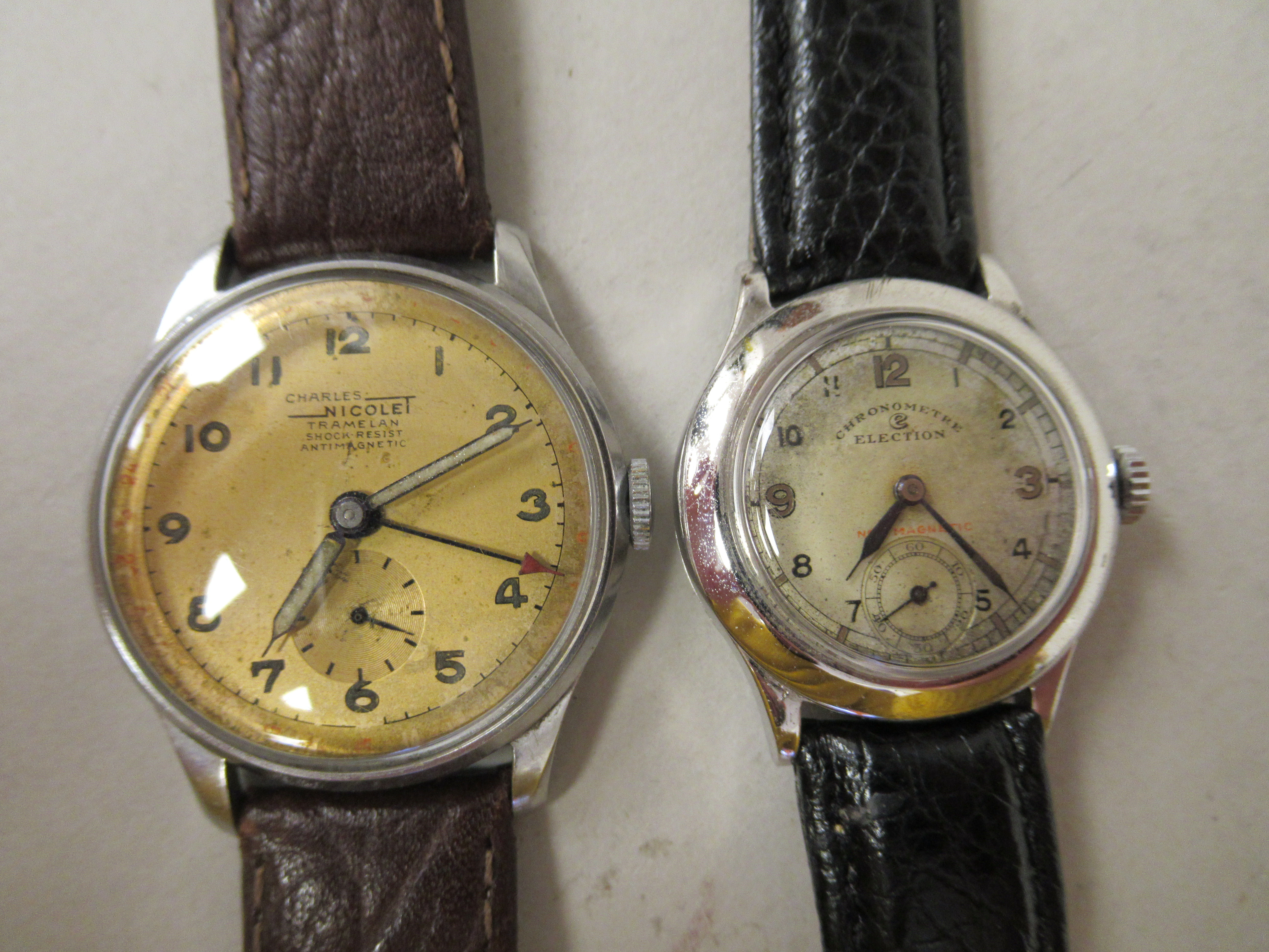 Two dissimilar 1940/50s Nicolet Election stainless steel cased wristwatches, viz. a Chronometer,