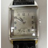 A 1950s Omega Art Deco stainless steel cased mid-size wristwatch, faced by an Arabic dial,