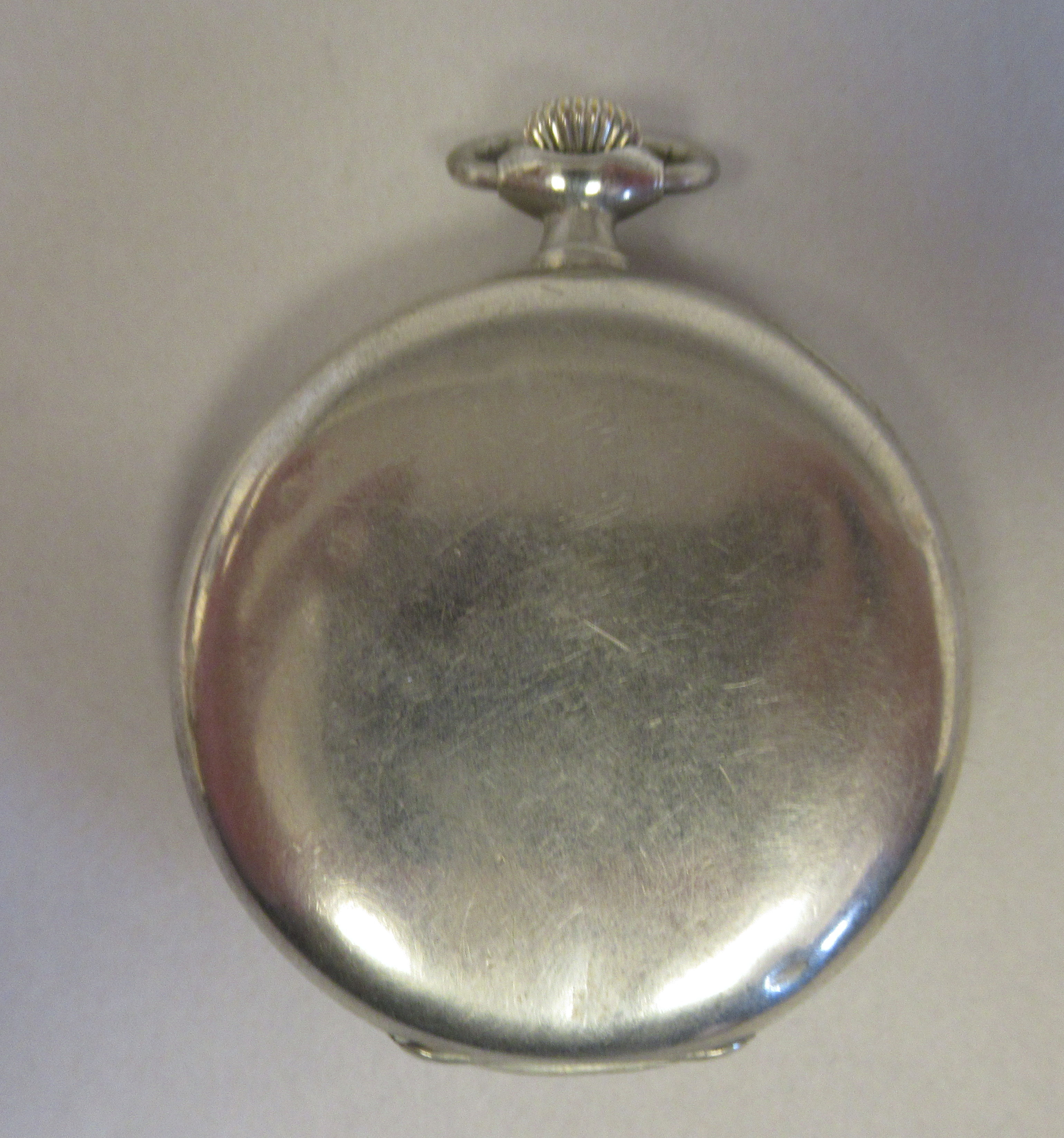 An Omega stainless steel cased pocket watch, faced by a white enamel Arabic dial, incorporating a - Image 2 of 5