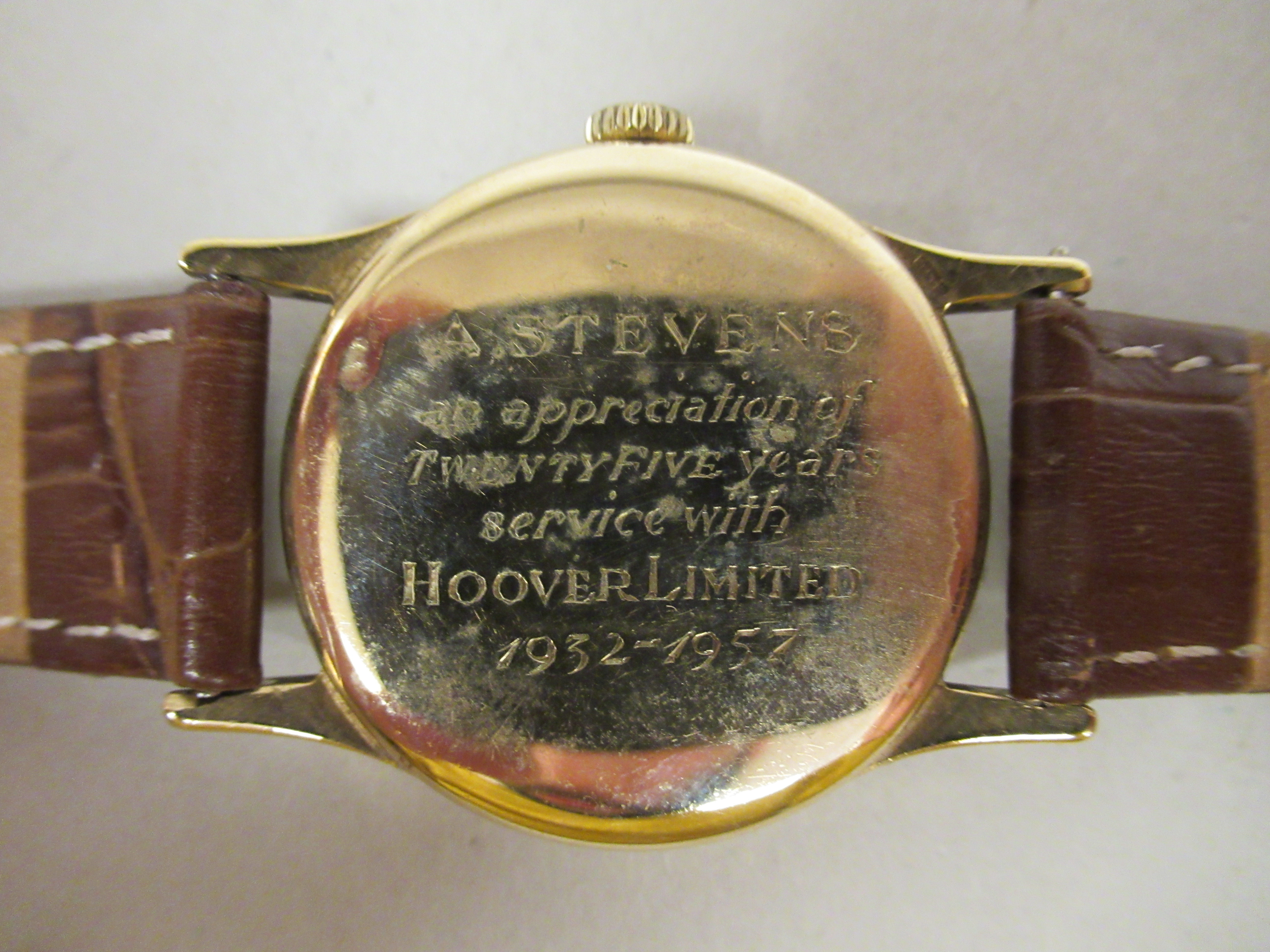 A 1950s Omega 'Big Bumper' 9ct gold cased wristwatch, faced by an Arabic and baton dial, - Image 3 of 4