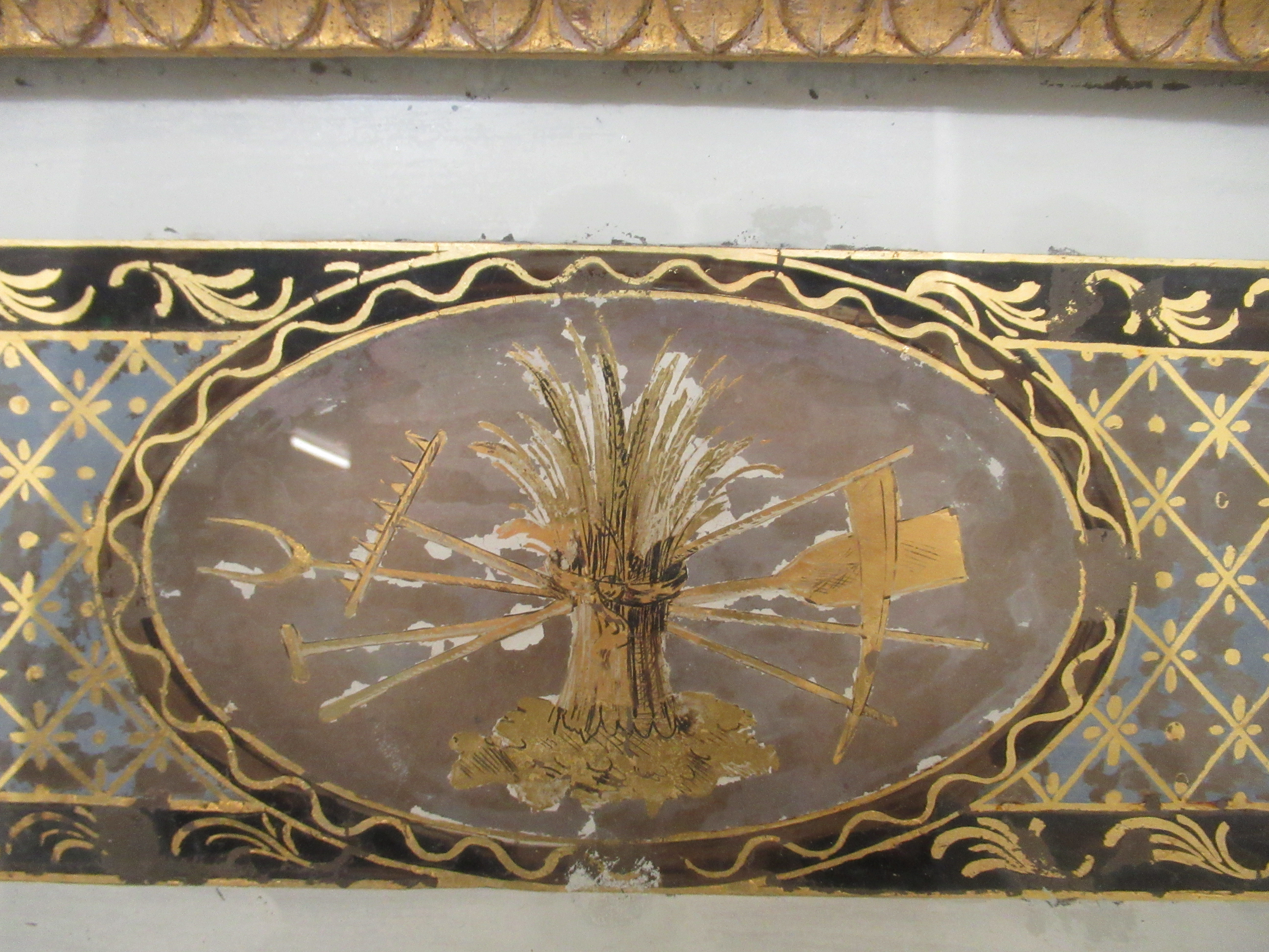 An early Victorian pier glass, set in a carved gilt gesso frame and incorporating a black painted - Image 3 of 5