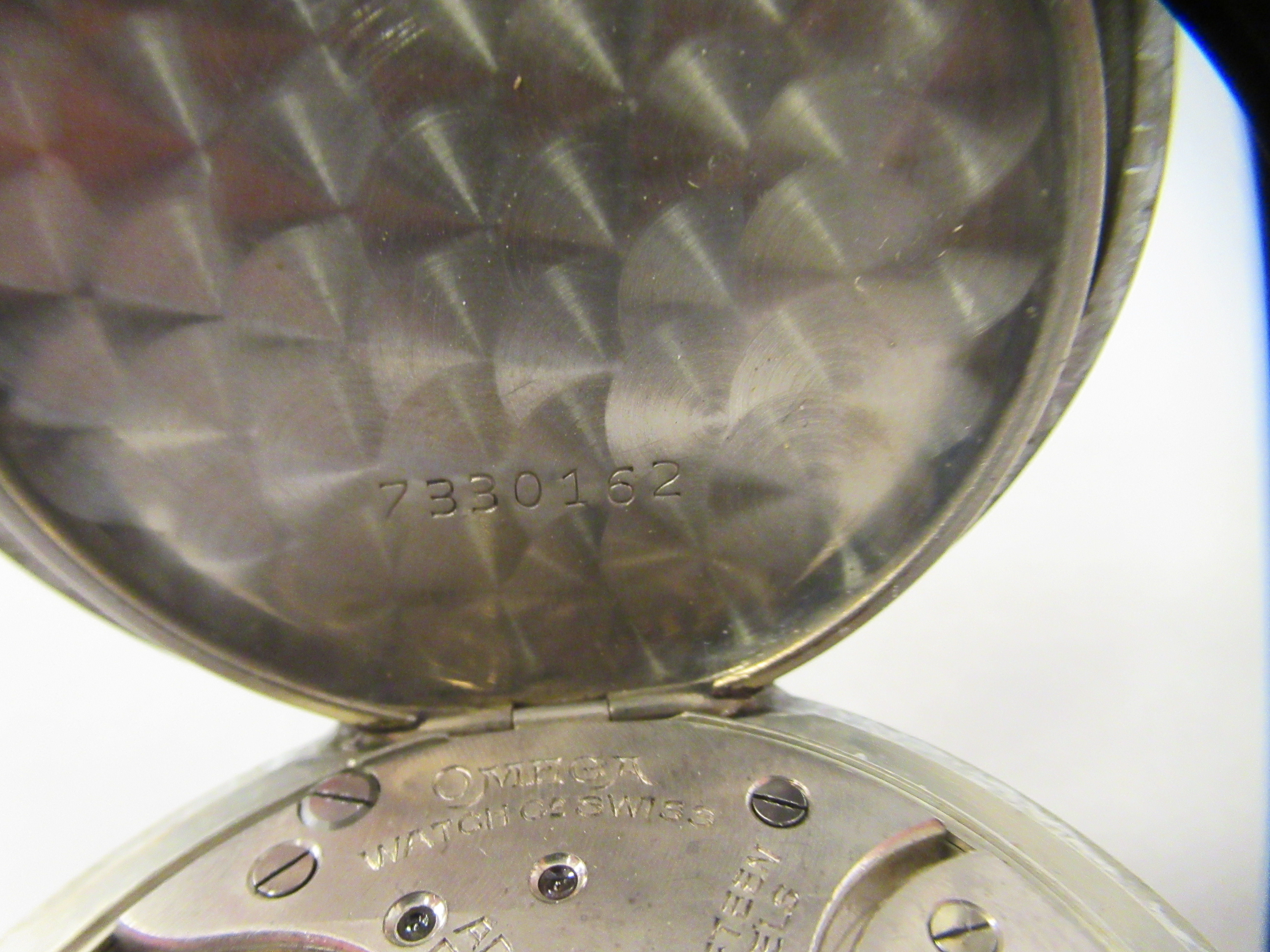 An Omega stainless steel cased pocket watch, faced by a white enamel Arabic dial, incorporating a - Image 4 of 5