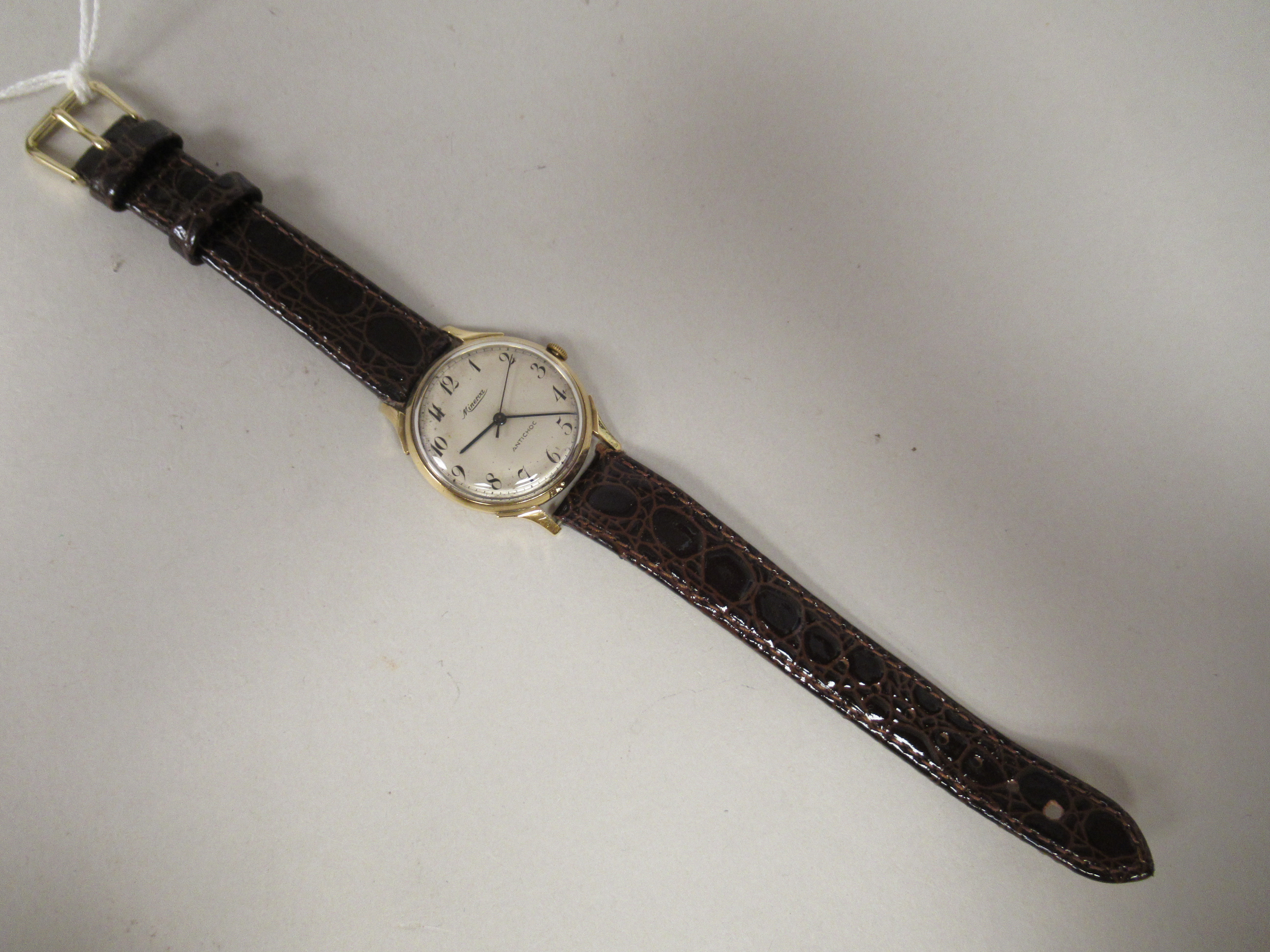 A 1950s Minerva Antichoc 18ct gold cased wristwatch, the 7 jewel movement with sweeping seconds, - Image 2 of 4