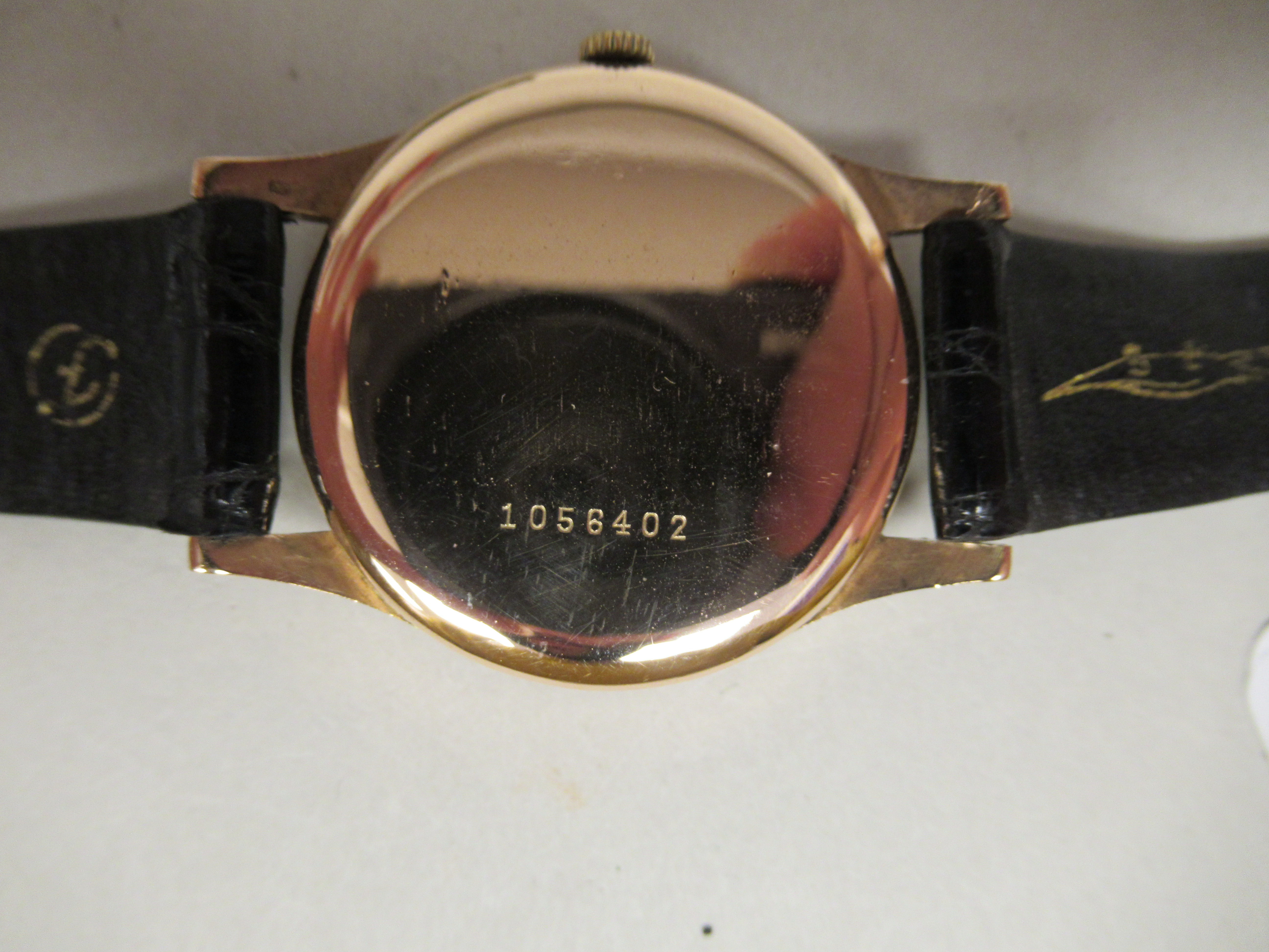 A 1960s Doxa 14ct gold cased wristwatch, the movement with sweeping seconds, faced by an Arabic - Image 3 of 3