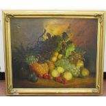 Attributed to Wm Stuart - a still life study, soft fruit on a table  oil on canvas  bears an