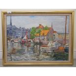 Faith Sheppard - 'Honfleur Fisherman's Quay'  oil on board  bears a signature & label verso  17" x