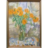 Faith Sheppard - 'African Marigolds'  oil on board  bears a signature & label verso  9" x 6"  framed