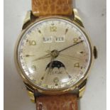 A 1950s Zodiac gold plated/stainless steel cased wristwatch, the movement with a pointer and