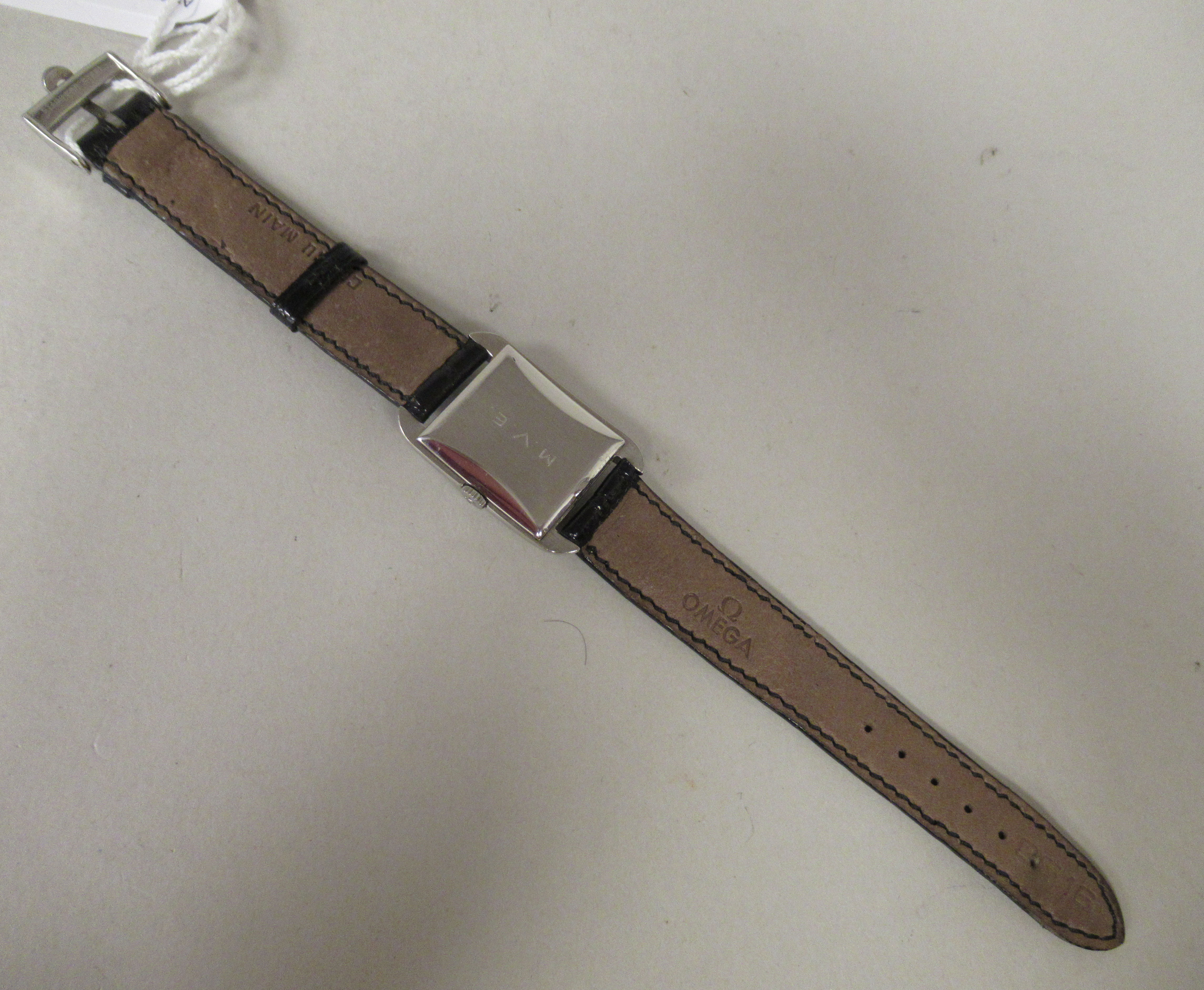 A 1950s Omega Art Deco stainless steel cased mid-size wristwatch, faced by an Arabic dial, - Image 4 of 4