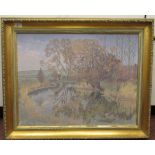 Jolyon Guy Hennes - 'A bend in the river'  oil on canvas  bears a signature  18" x 24"  framed