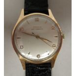 A 1960s Doxa 14ct gold cased wristwatch, the movement with sweeping seconds, faced by an Arabic