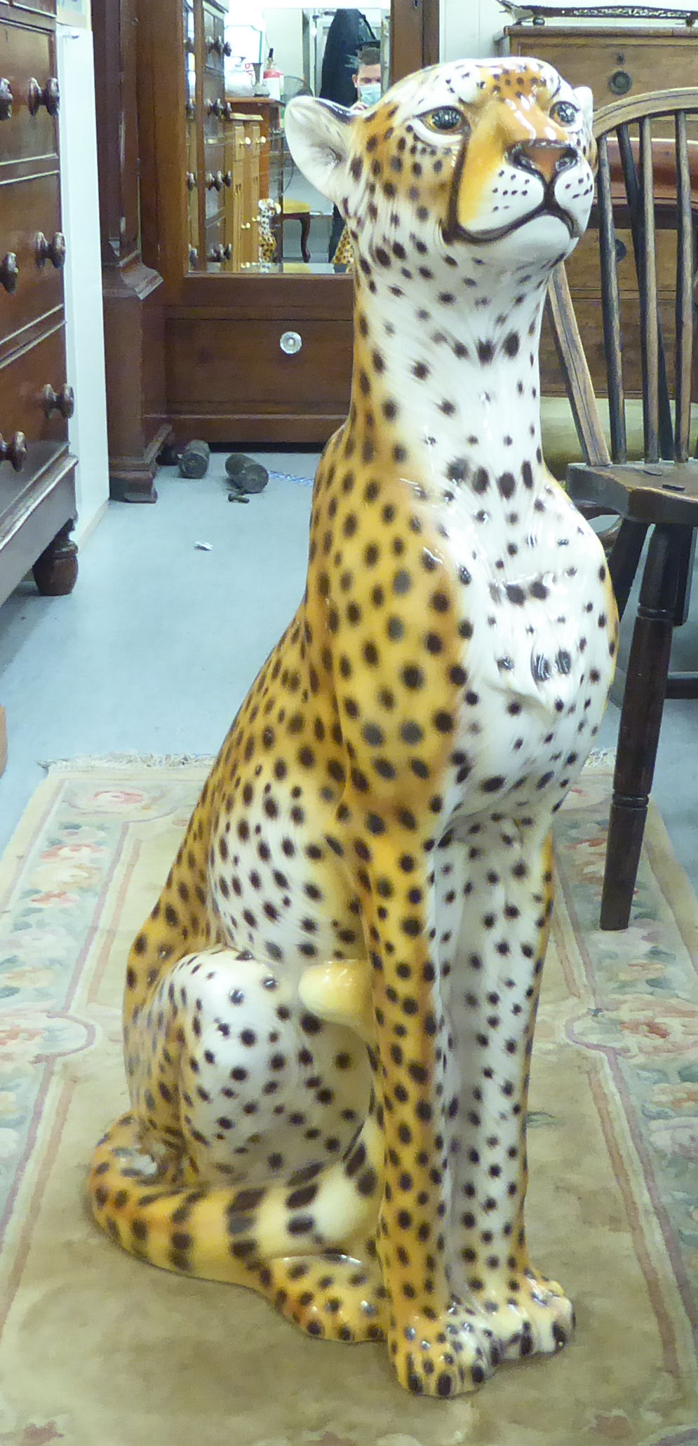 Two modern Italian china models, seated cheetahs  33" & 18"h - Image 4 of 5