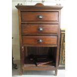 A modern stained fruitwood three drawer washstand with provision for a pair of doors, raised on