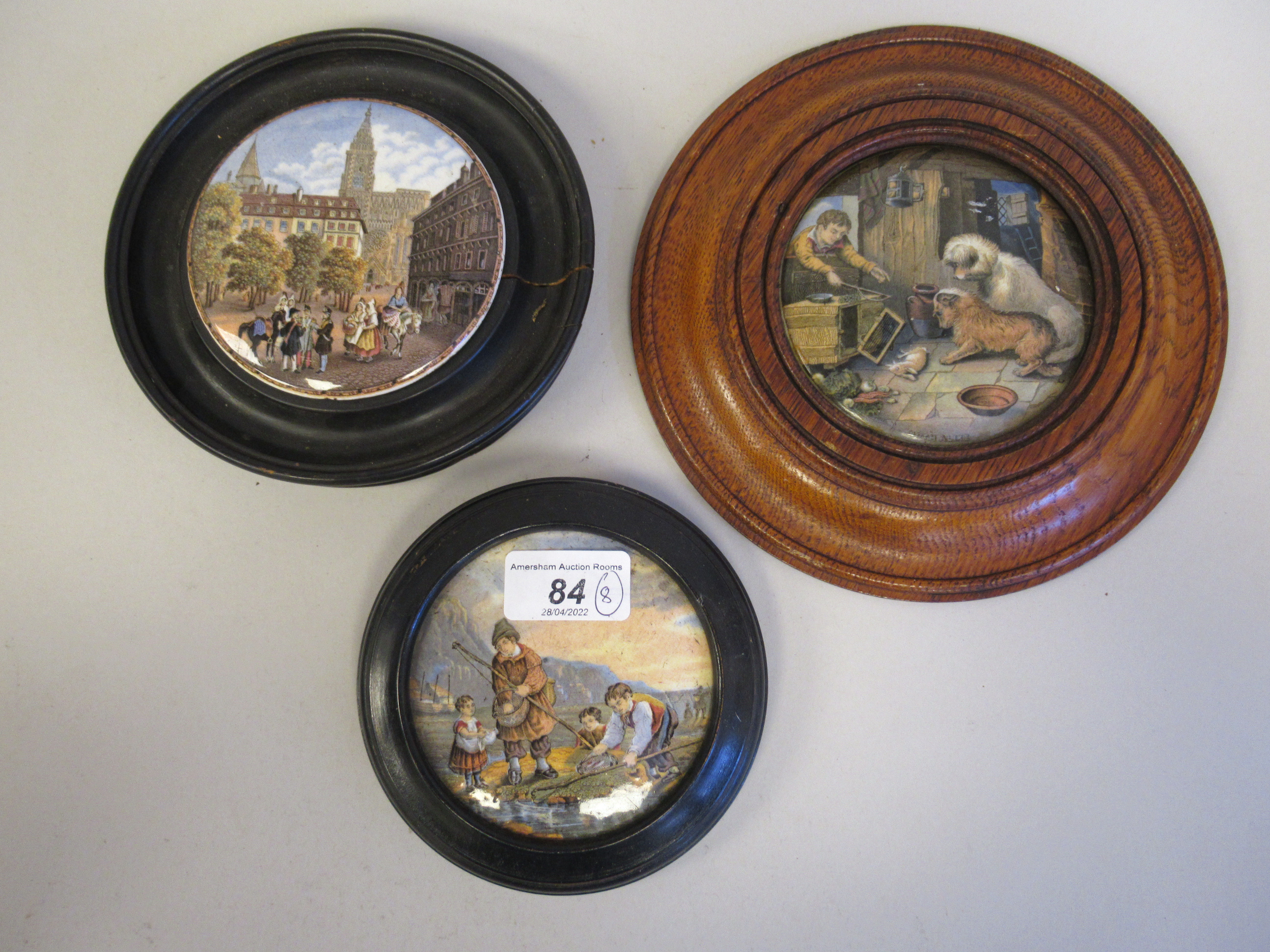 Eight Prattware pot lids: to include 'Peace'  4.25"dia; and 'Uncle Toby'  4"dia - Image 3 of 4