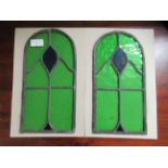 A pair of Art Nouveau lead glazed arched window panels  12"h  6"w