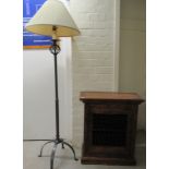 A modern cast metal standard lamp  61"h; and a contemporary hardwood cabinet with a ventilated