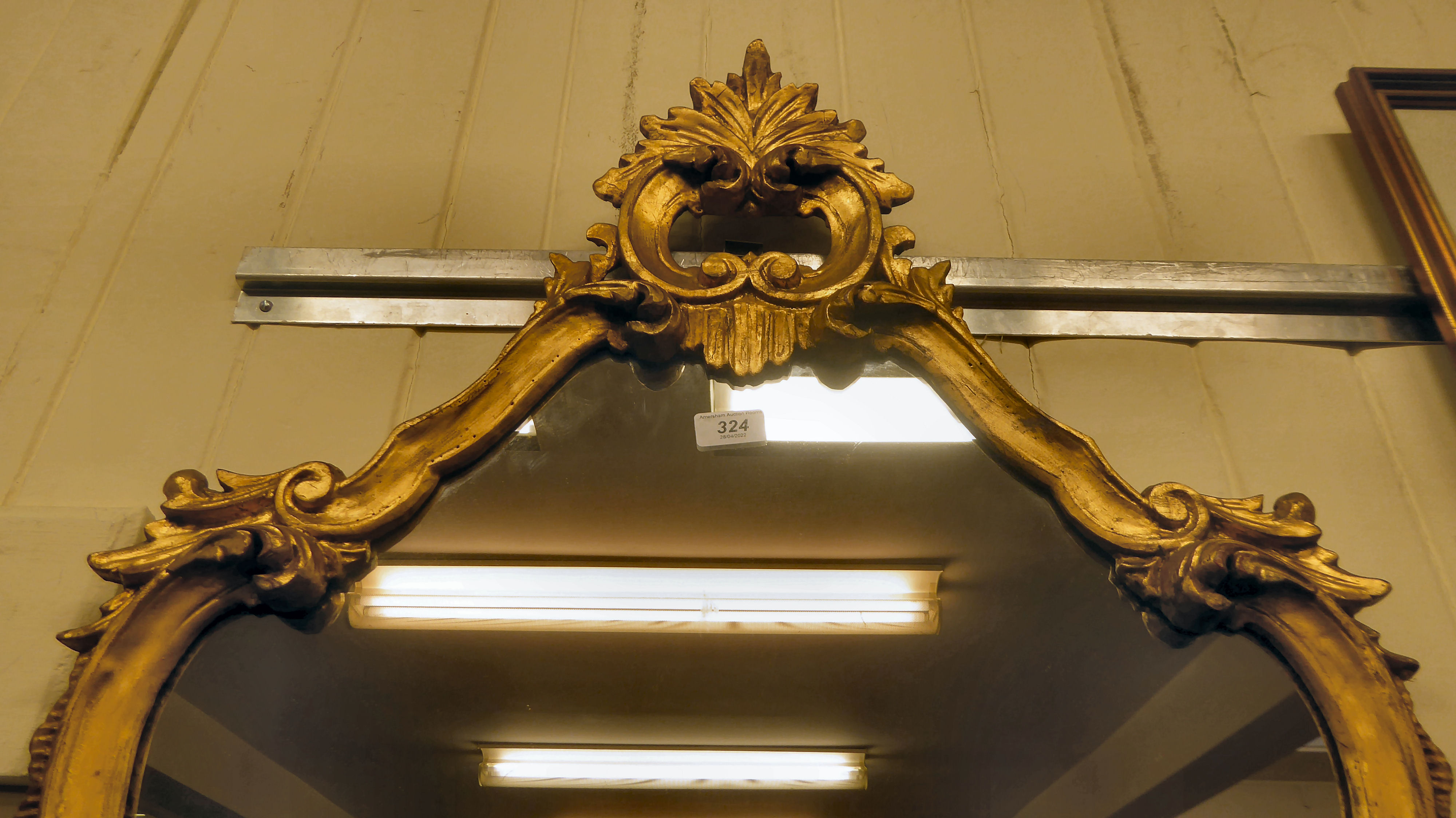 A Victorian style pier glass, the shaped plate set in a foliate scrolled gilt framed  47"h  24"w - Image 3 of 3