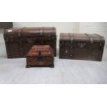 Three modern boxes, two fashioned as plywood and beech bound treasure chests  largest 11"h  20"w