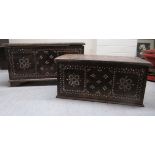 Two modern Asian 'antique' inspired, mother-of-pearl effect inlaid hardwood boxes  13"h  23"w & 9"h