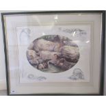 After Nigel Hemming - a family of otters  Limited Edition 310/850 coloured print  bears a pencil