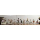 Ten 20thC porcelain figures: to include a Dresden group, wearing period costume, playing musical