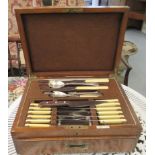 A part canteen of Old English pattern cutlery and flatware, in an oak case