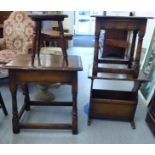 Four items of small 20thC oak furniture: to include a joint stool