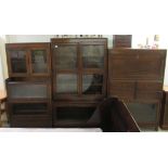 Three 1920s/30s oak and partially glazed stacking modular cabinets  largest 59"h  34"w