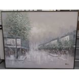 L Reynolds - a Parisian street scene  oil on canvas  bears a signature  60" x 48"  framed