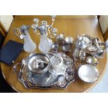 Silver plated tableware: to include a pair of glass claret jugs