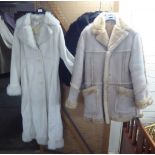 Ladies clothing: to include a Papaya sheepskin and fur effect full length coat  approx. size 10