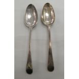 A pair of George III silver Old English pattern tablespoons  John Lambe  London 1782