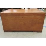 A 20thC teak trunk with straight sides and a hinged lid  16"h  28"w