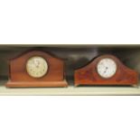 Two similar Edwardian mahogany cased mantle clocks, faced by Arabic dials  7"h