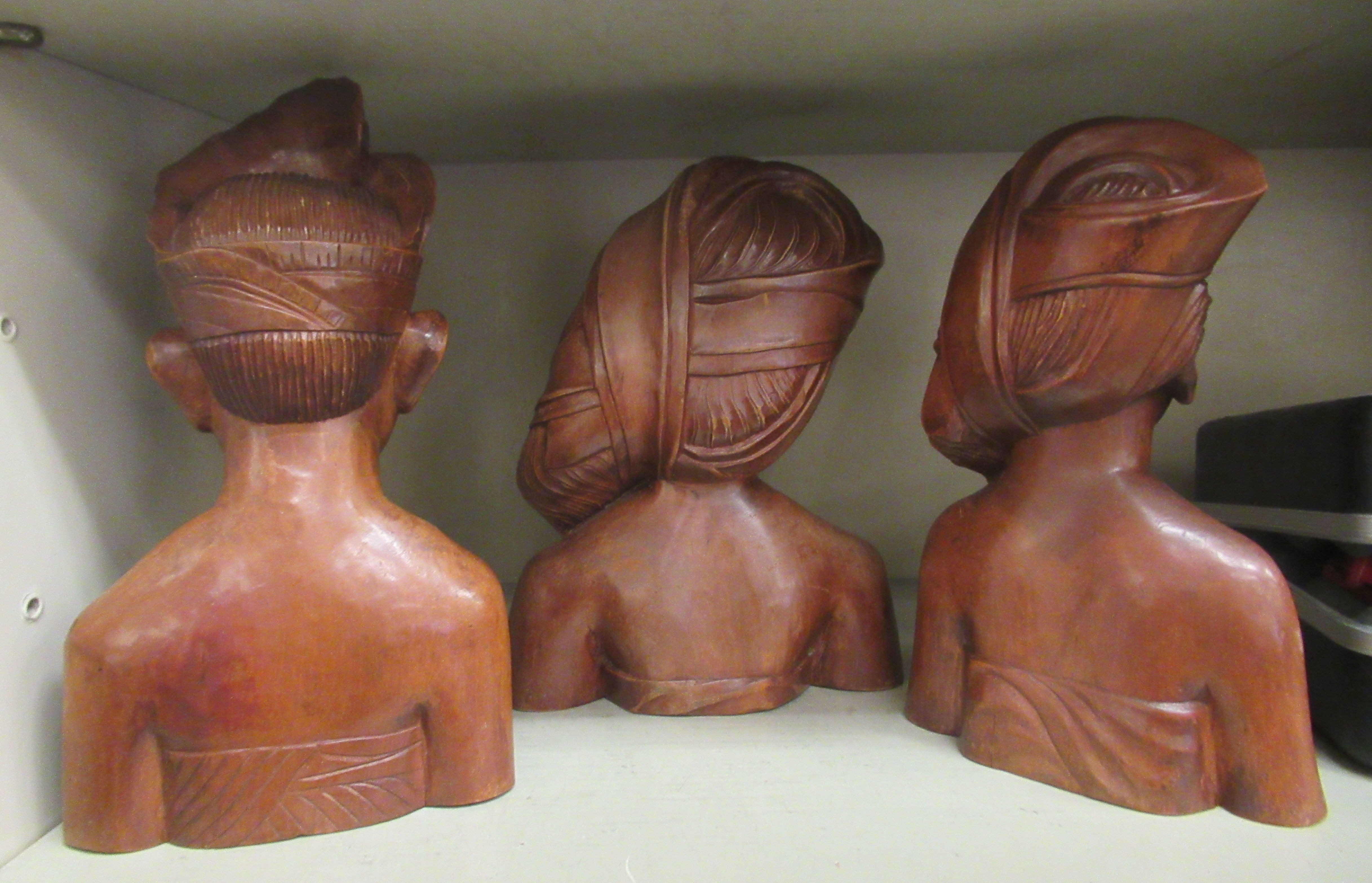 Three Balinese fruitwood bust carvings  largest 9"h - Image 2 of 4