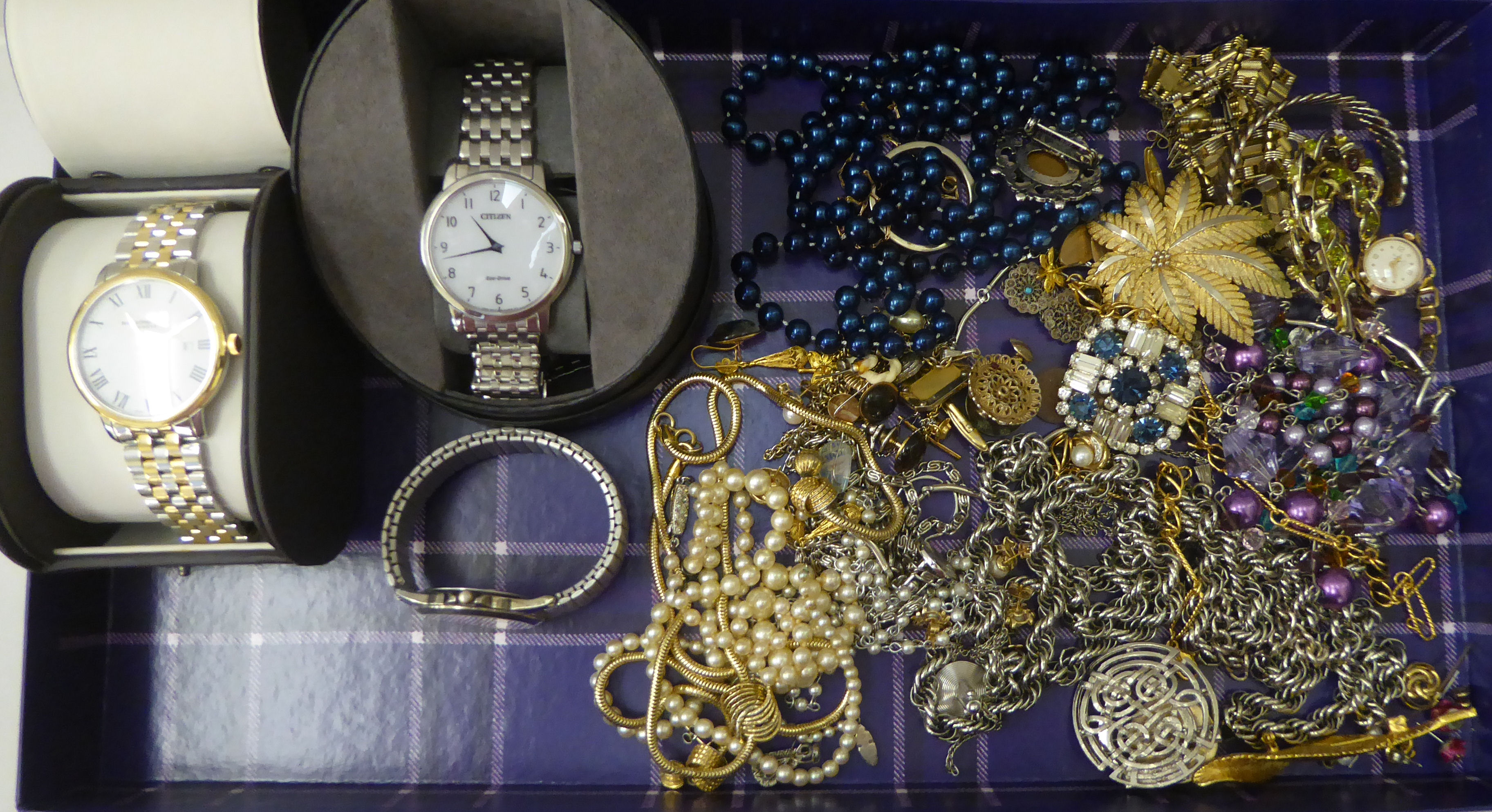 Items of personal ornament: to include simulated pearls; and a Raymond Weil wristwatch