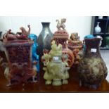 Chinese collectables: to include a jade effect vase and cover with dragon handles  10"h