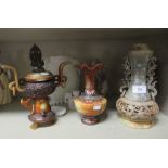 Chinese hardstone collectables: to include a vase and cover of pierced bulbous form  9.5"h