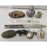 Oriental collectables: to include a Japanese silver coloured metal letter opener, the handle