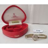 A ladies Tudor 9ct gold bracelet wristwatch, faced by a baton dial  cased