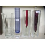 Glassware: to include two similar Pavel Stejskal vases of cut cylindrical form  11"h