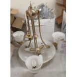 Light fittings: to include a gilt metal centre light with alabaster style shades  18"w