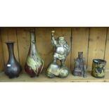 Oriental metal collectables: to include a Japanese bronze vase, decorated with organic designs  12"h