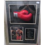 Ali V Frazer - a boxing glove and a picture, bearing signatures, in a box frame  27" x 20"