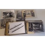 A miscellany of 1950s monochrome photographs, mainly motor related, including Trico promotional