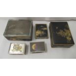 20thC gilt and black metal collectables: to include a cigarette box, decorated with flora  4"w