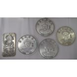 Chinese white metal tokens and coins with various impressions  3.5"dia