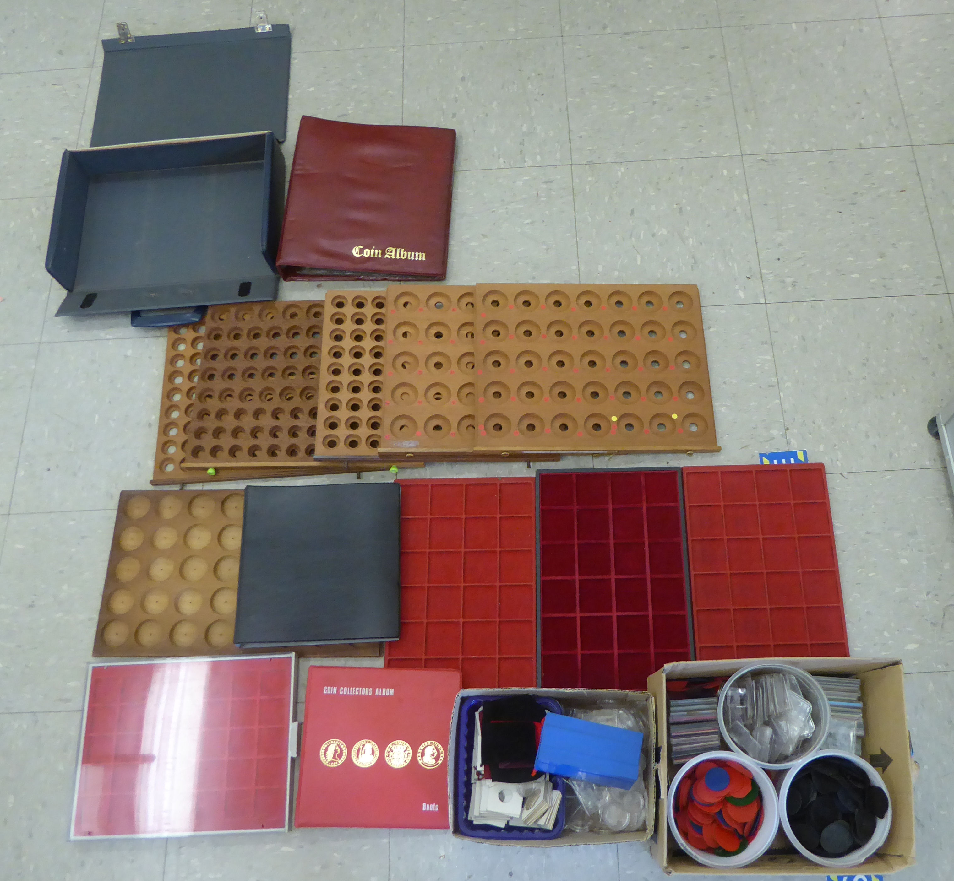 Coin collectors accessories: to include albums and trays  various sizes