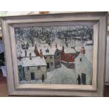 Attributed to Adrian Ryan - a small town street scene in winter with two lone